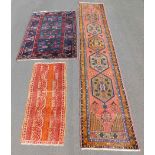 3 Anatol carpets. Knotted by hand. Wool on wool. Turkey.Kirsehir Yastik, 143 cm x 62 cm, antique,