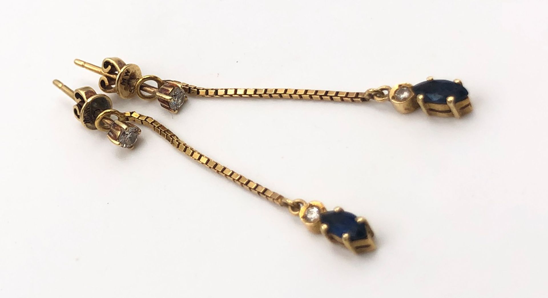 Set of 585 gold sapphires and diamonds.11 grams total weight, the diamonds total approx. 0.2 - Bild 8 aus 13