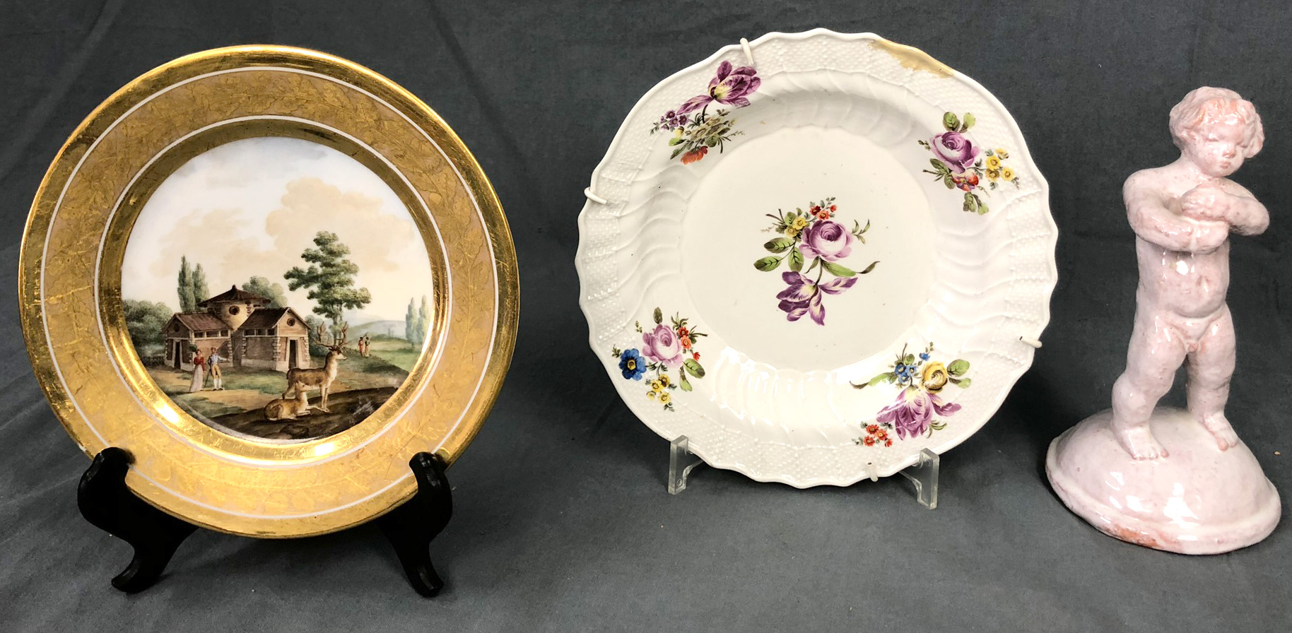 8 parts old porcelain and ceramic.Also a porcelain picture plate Tiergarten 19th century (diameter - Image 6 of 11