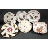 5 plates and a bowl, Meissen. Knaufzeit? Porcelain.Up to 24.5 cm in diameter. With abrasive lines,