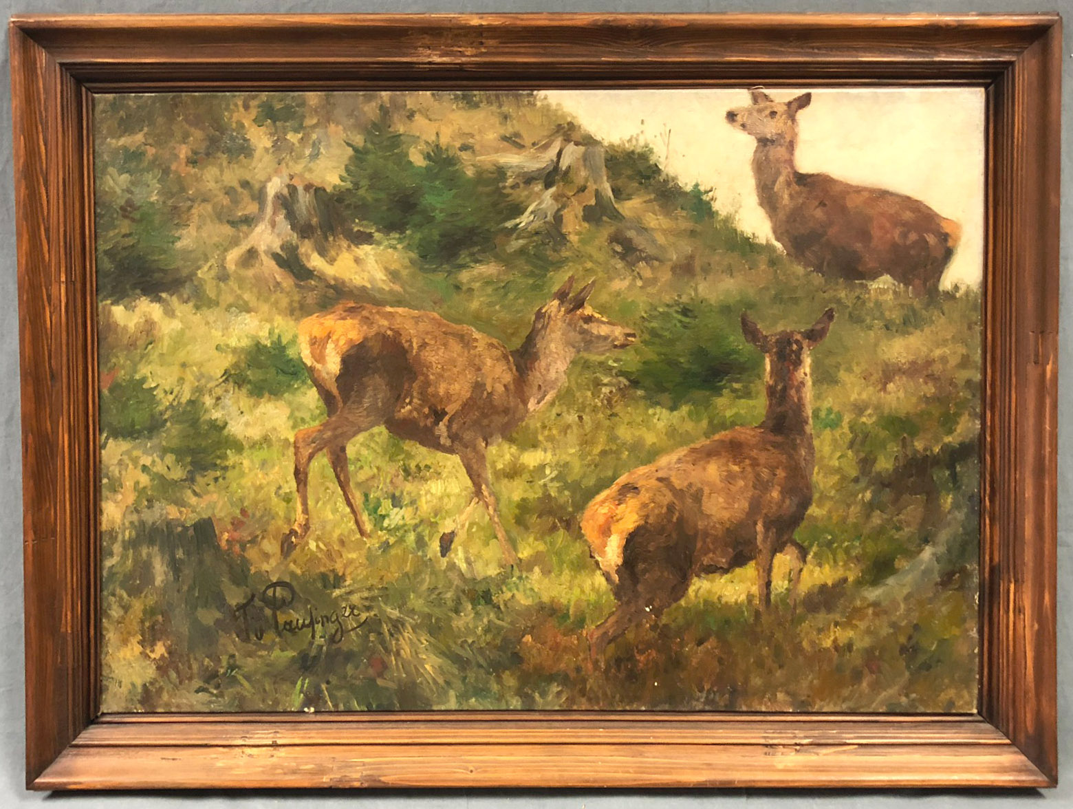 Franz Xavier VON PAUSINGER (1839 - 1915). Three red deer.55 cm x 79 cm. Painting. Oil on canvas. - Bild 2 aus 6