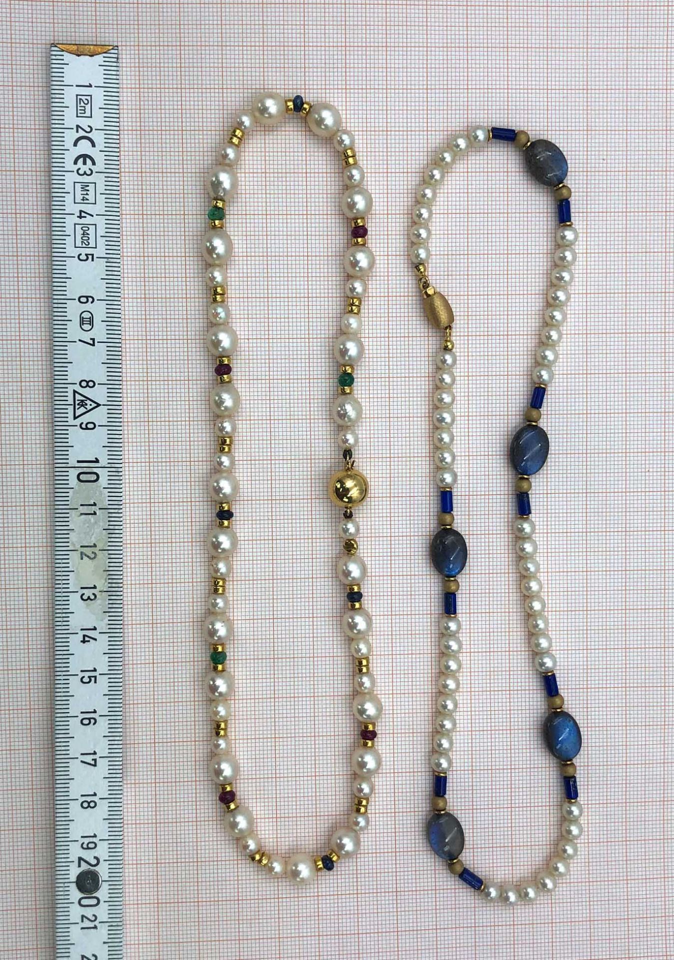 2 necklaces. Arabia. 750 gold, cultured pearls, gemstones.2 Colliers. Arabien. Gold 750, - Image 2 of 10