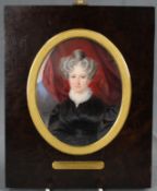 Paul GOMIEN (1799 - 1846). Lady. Half portrait. 1832.11 cm x 9 cm oval. Magnifying glass painting