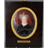 Paul GOMIEN (1799 - 1846). Lady. Half portrait. 1832.11 cm x 9 cm oval. Magnifying glass painting