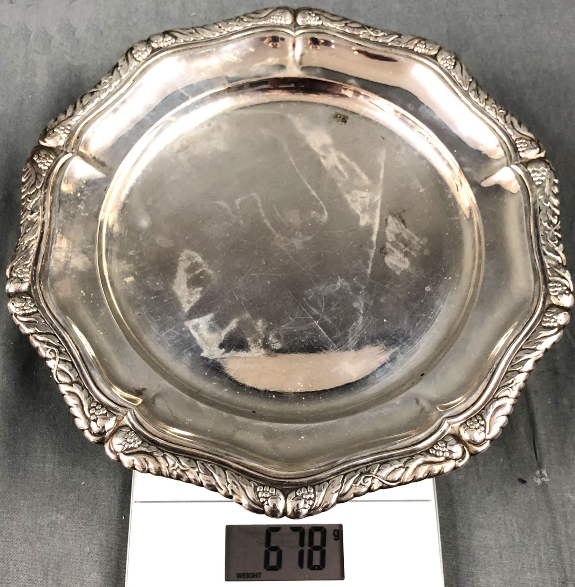 Plate, '' Heimbürger '', Denmark. Silver 826.678 grams. 27.5 cm diameter. Marked on the underside - Bild 5 aus 5