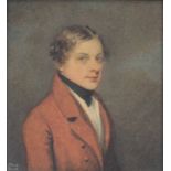 Adam BUCK (1759 - 1833). Young gentleman in a red jacket.12.5 x 11.5 cm. Watercolor. Signed lower