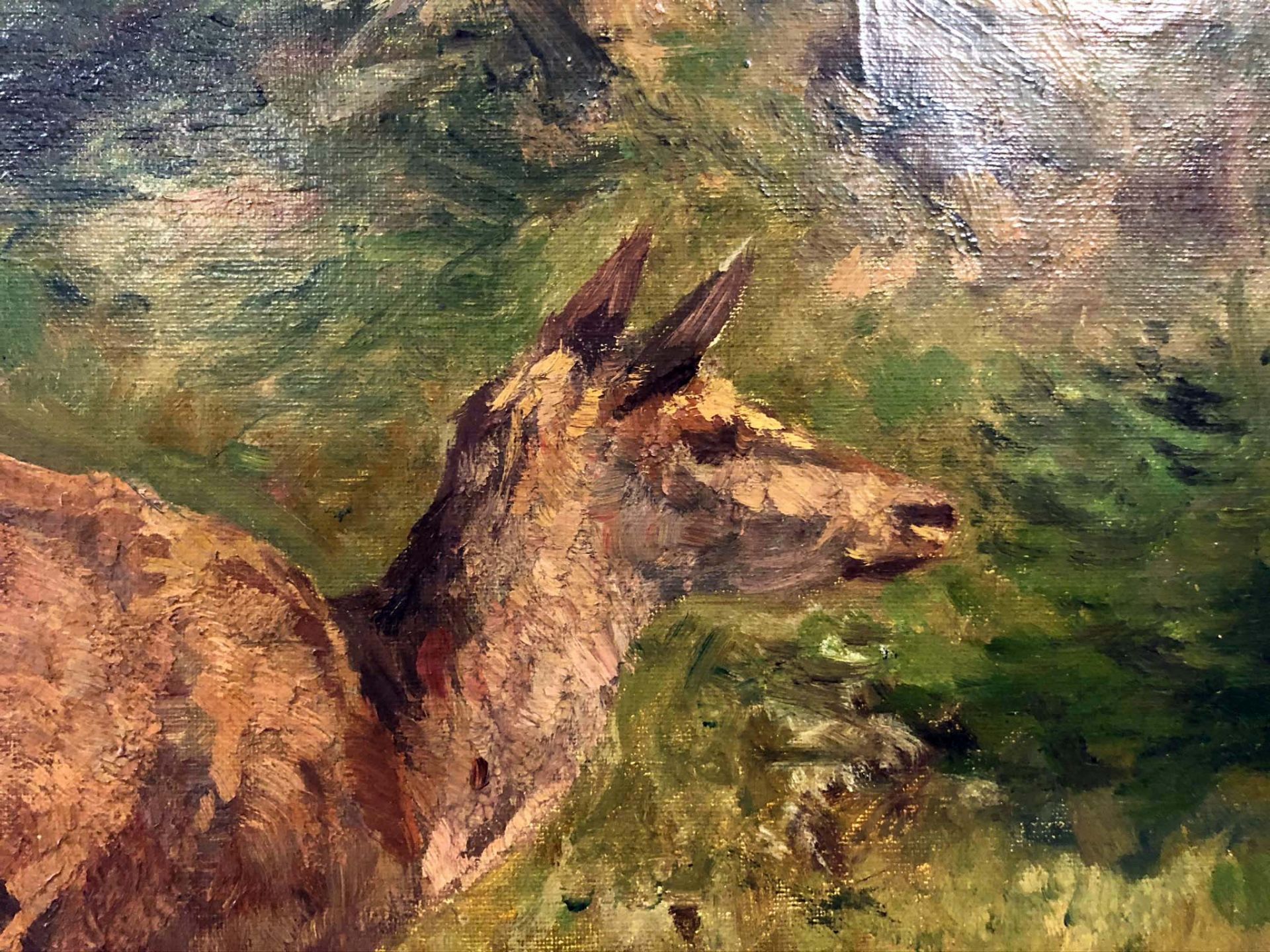 Franz Xavier VON PAUSINGER (1839 - 1915). Three red deer.55 cm x 79 cm. Painting. Oil on canvas. - Bild 4 aus 6