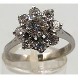 Diamond ring. White - gold 14 carat checked and stamped.The medium brilliant cut diamond is