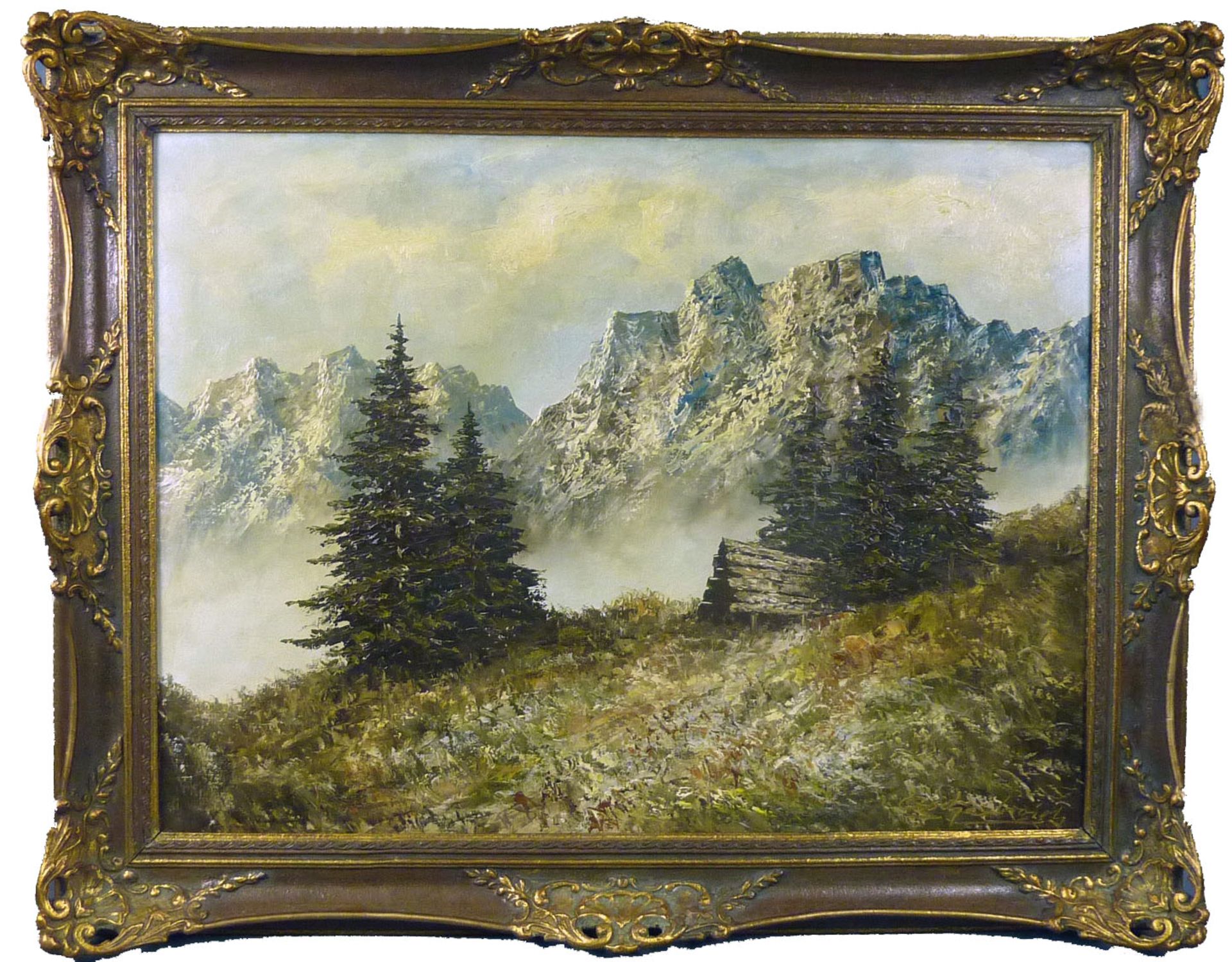 IMPRESSIONIST (XX). Mountains. Alps.60 cm x 80 cm. Painting. Oil on canvas. Signed indistinctly - Bild 2 aus 4