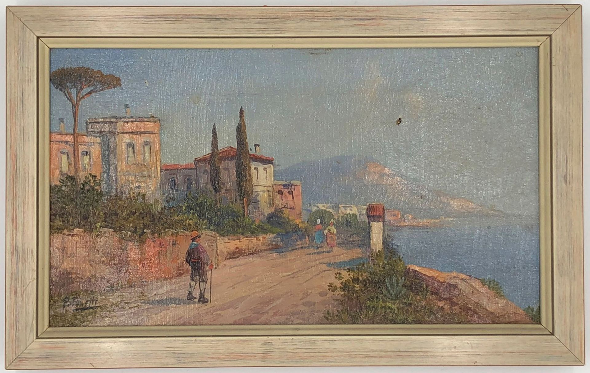 Georg FISCHHOF (1859 - 1914). Gulf of Naples with Vesuvius.19 cm x 32 cm. Painting. Oil on canvas. - Image 2 of 6