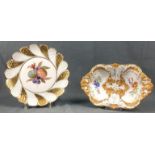 Meissen. Plate and bowl. Porcelain.The plate 29 cm in diameter, gold and fruit decor, blue sword
