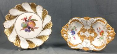 Meissen. Plate and bowl. Porcelain.The plate 29 cm in diameter, gold and fruit decor, blue sword