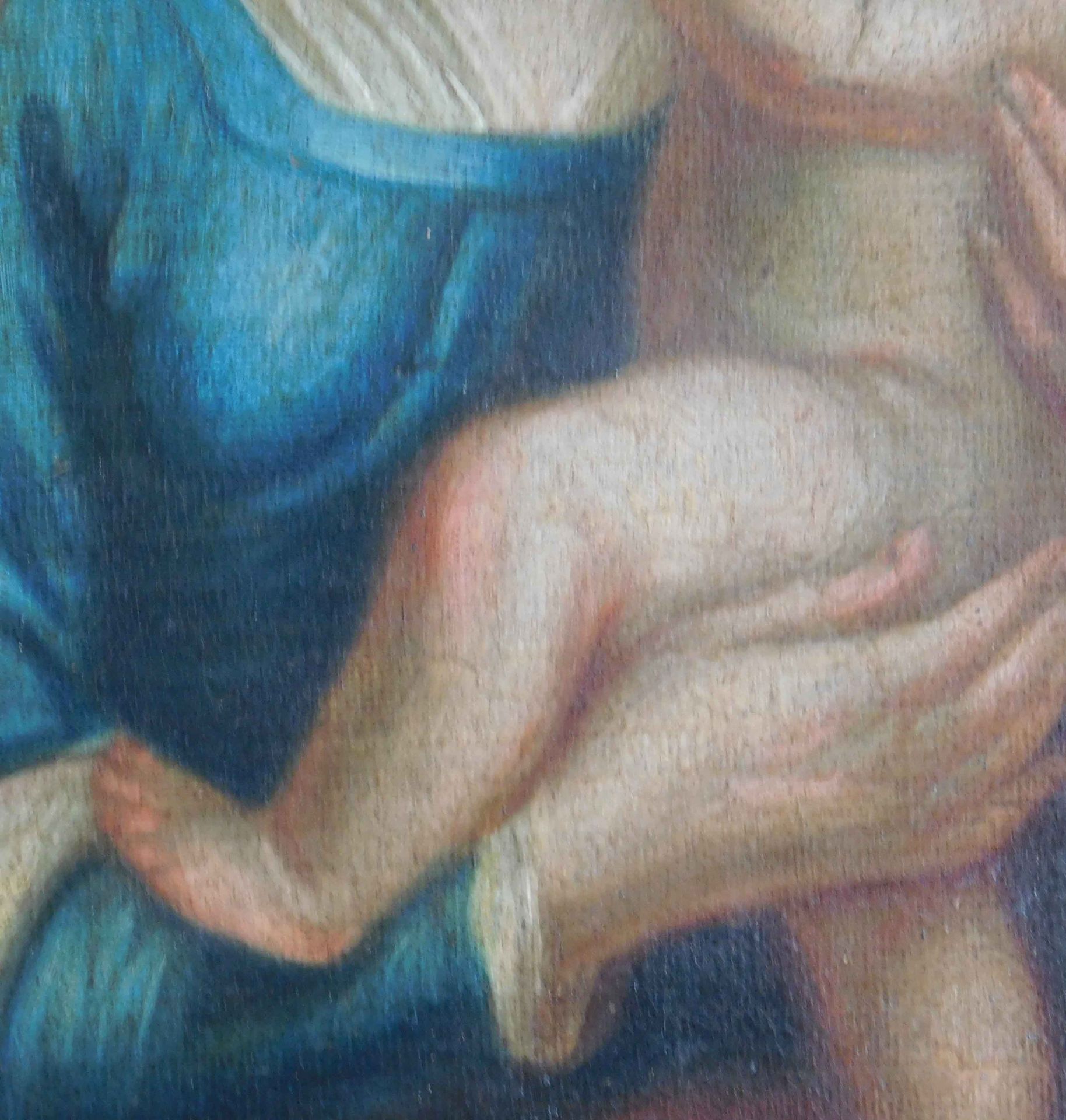 UNSIGNED (XVII - XVIII). Mary with Jesus.46 cm x 37 cm. Painting. Oil on canvas. Wax doubling. Italy - Bild 2 aus 6