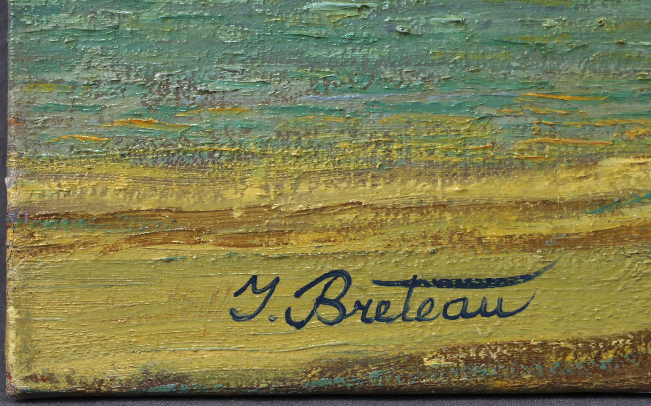 J. BRETEAU (XX). Port in Normandy, France. Atlantic.62 cm x 81 cm. Signed lower left. Verso - Image 2 of 6