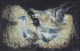 Walter LEDERER (1923 - 2003). Geese33 cm x 51 cm. Painting. Oil on plate. Ligated bottom right.