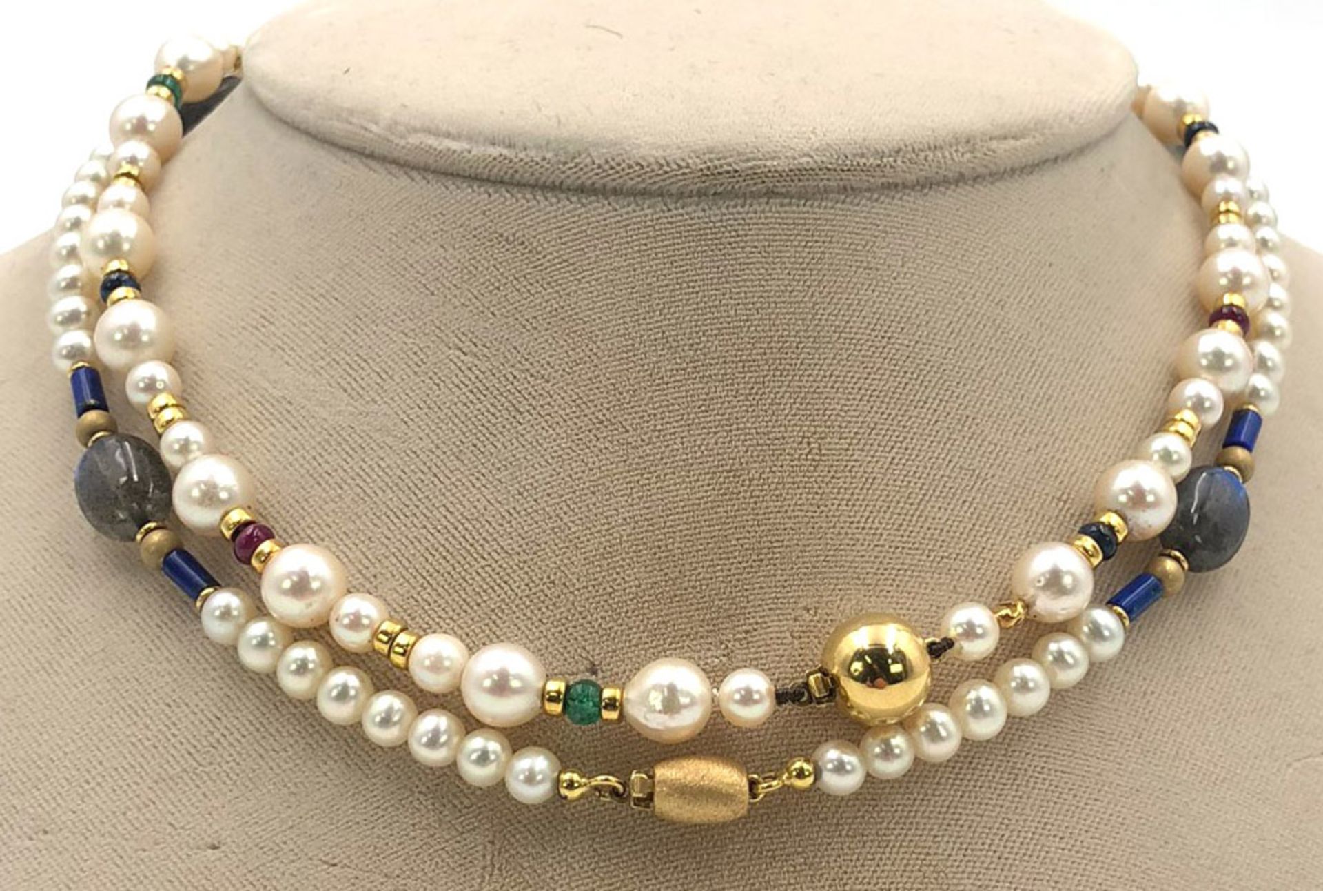 2 necklaces. Arabia. 750 gold, cultured pearls, gemstones.2 Colliers. Arabien. Gold 750, - Bild 4 aus 10