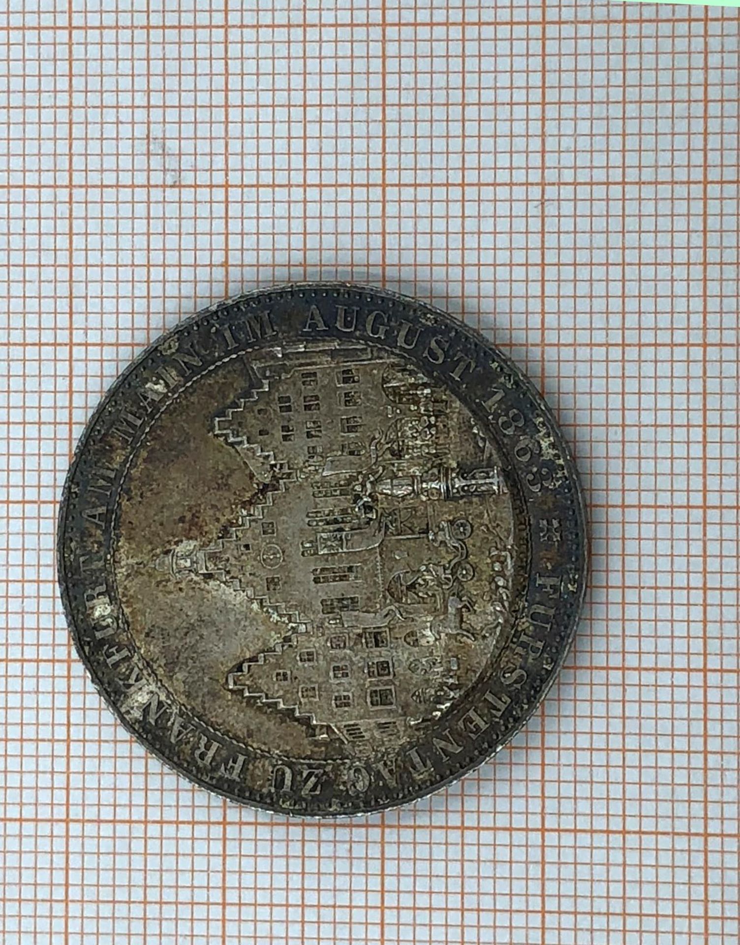 One Gedenkthaler, "Frei Stadt Frankfurt, im August 1863".Silver coin. 33.2 mm diameter, 2.4 mm high. - Bild 6 aus 7