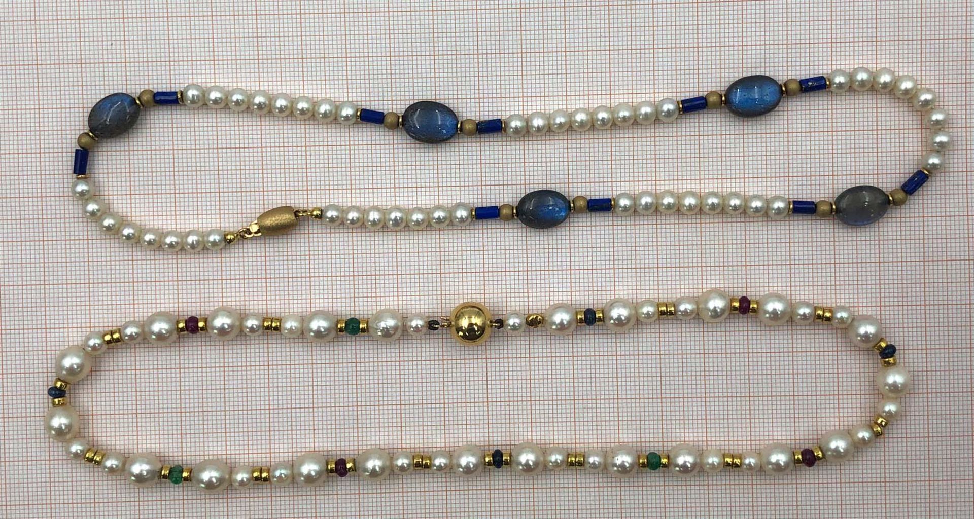 2 necklaces. Arabia. 750 gold, cultured pearls, gemstones.2 Colliers. Arabien. Gold 750, - Bild 10 aus 10