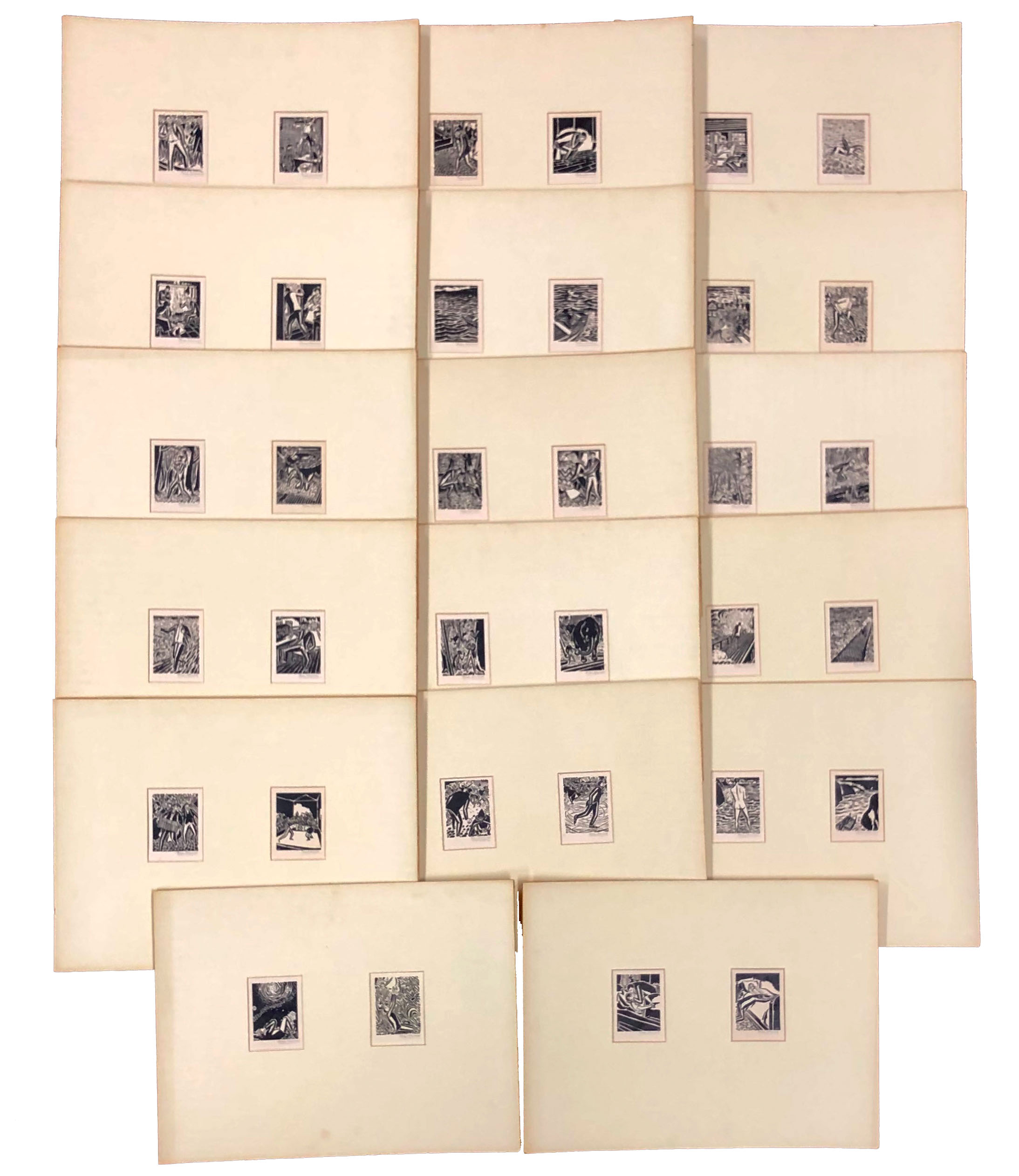 Frans MASEREEL (1889 - 1972). 34 woodcuts.Each circa 9 cm x 6,5 cm in passpartout. 13,6 cm x 10,6 cm
