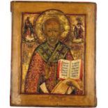 ICON (XIX). Nicholas of Myra.35 cm x 29 cm. Painting. Mixed media. Russia?IKONE (XIX). Nikolaus