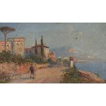 Georg FISCHHOF (1859 - 1914). Gulf of Naples with Vesuvius.19 cm x 32 cm. Painting. Oil on canvas.