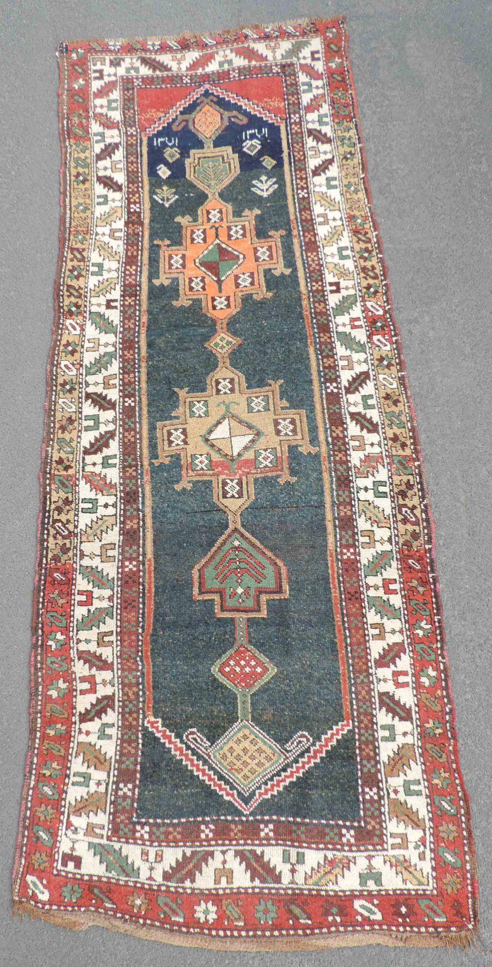 Kurdish tribal rug. Caucasus. Azerbaijan. Antique, around 1890.287 cm x 112 cm. Knotted by hand.