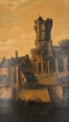 UNSIGNED (XVIII - XIX). Castle complex with boat.61cm x 38 cm. Painting. Oil on wood. No signature