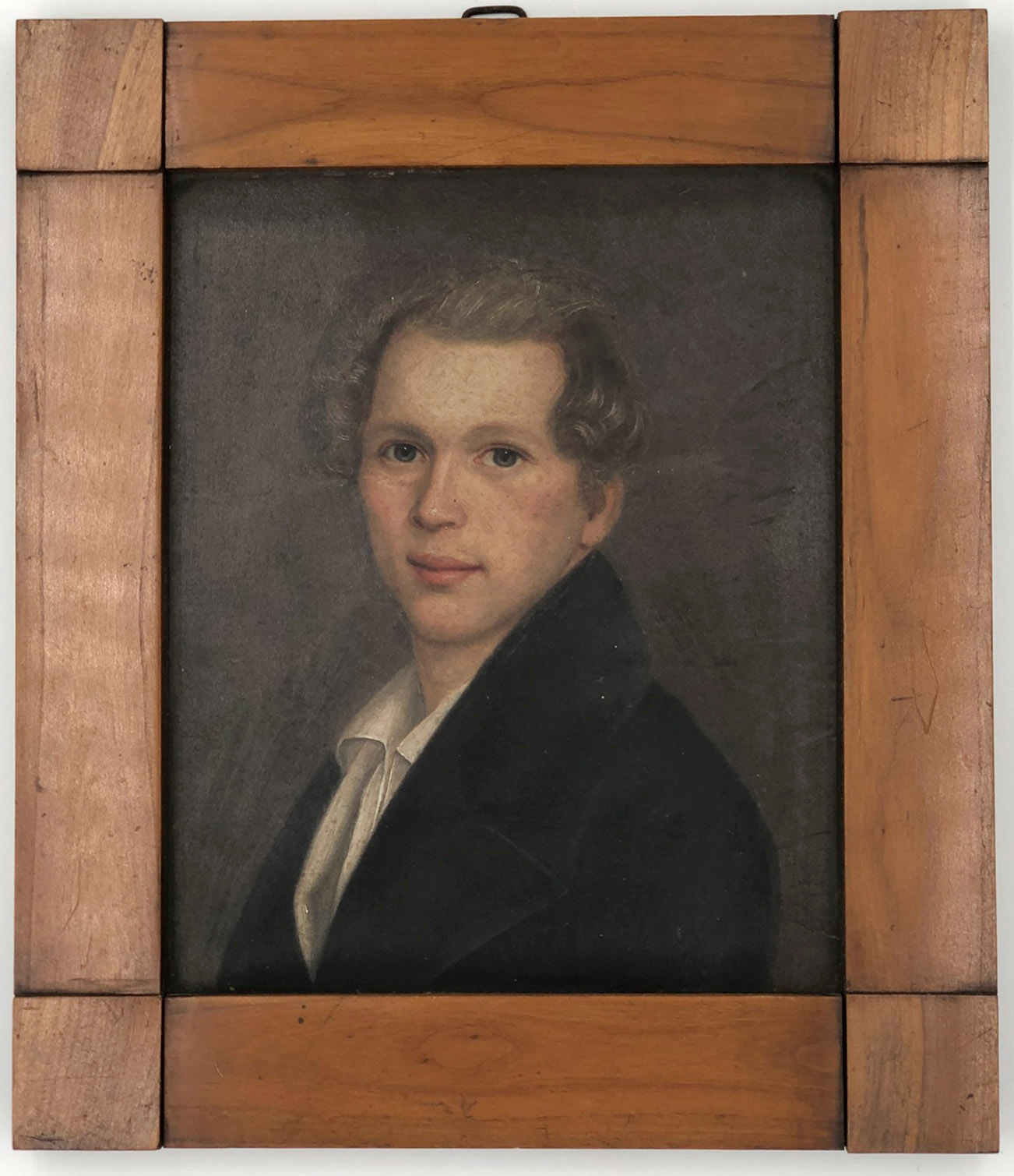 UNSIGNED (XVIII - XIX). Half portrait of a young man.25 cm x 21 cm. Painting. Oil on paper / - Bild 2 aus 3