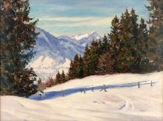Erwin KETTEMANN (1897 - 1971). "Wintertag am Tegernsee".30 cm x 40 cm. Painting. Oil on plate.