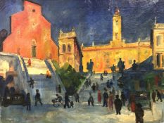 Ernoe JEGES (1898 - 1956). Church Square.54 cm x 71 cm. Painting. Oil on canvas. Signed lower