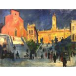Ernoe JEGES (1898 - 1956). Church Square.54 cm x 71 cm. Painting. Oil on canvas. Signed lower
