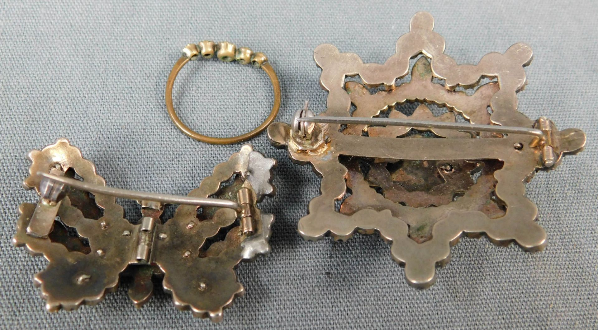Garnet jewelry. Breast star, Papillon brooch, ring.The breast star 49 mm in diameter. Historical - Bild 5 aus 6
