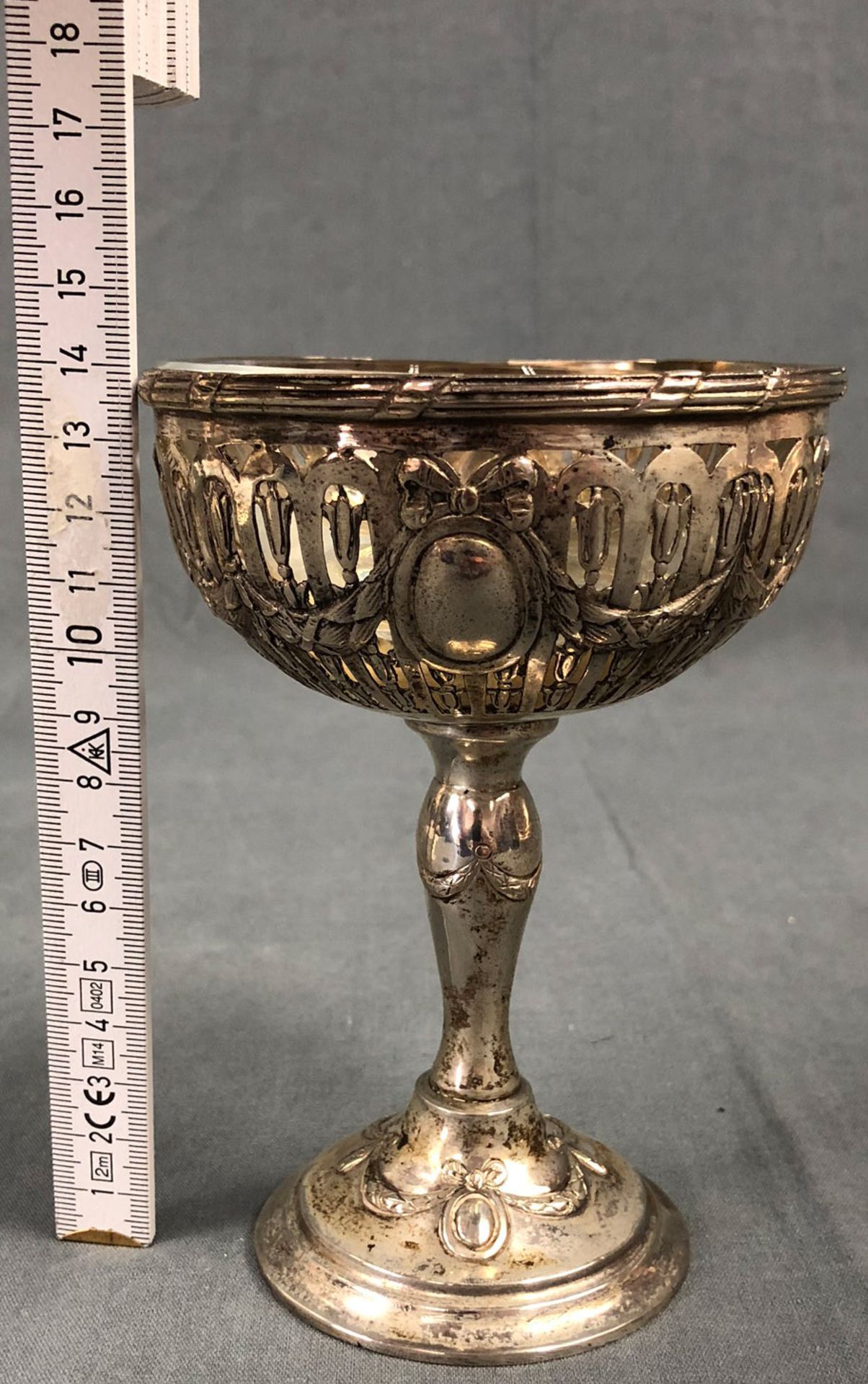 800 silver, 6 goblets with glass insert and tray. Art Nouveau.Circa 1850 grams of silver. Hallmarks: - Image 9 of 12