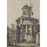 Samuel PROUT (1783 - 1852). "On the Walls, Cologne".37 cm x 26 cm the cut out. Color Lithograph,