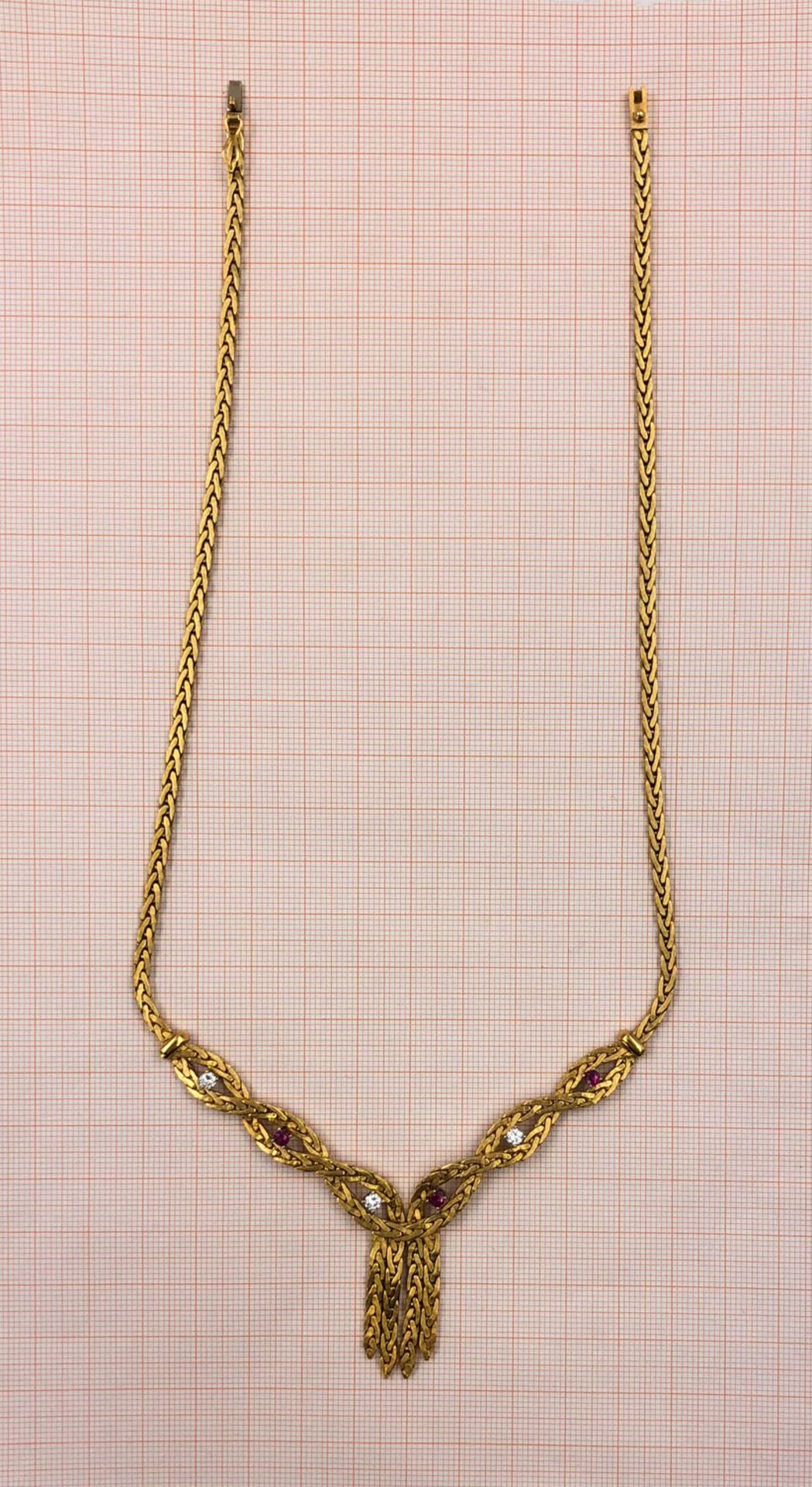 Gold 750 necklace with diamonds and rubies.Total weight 41.3 grams. The 3 diamonds together total - Bild 10 aus 10