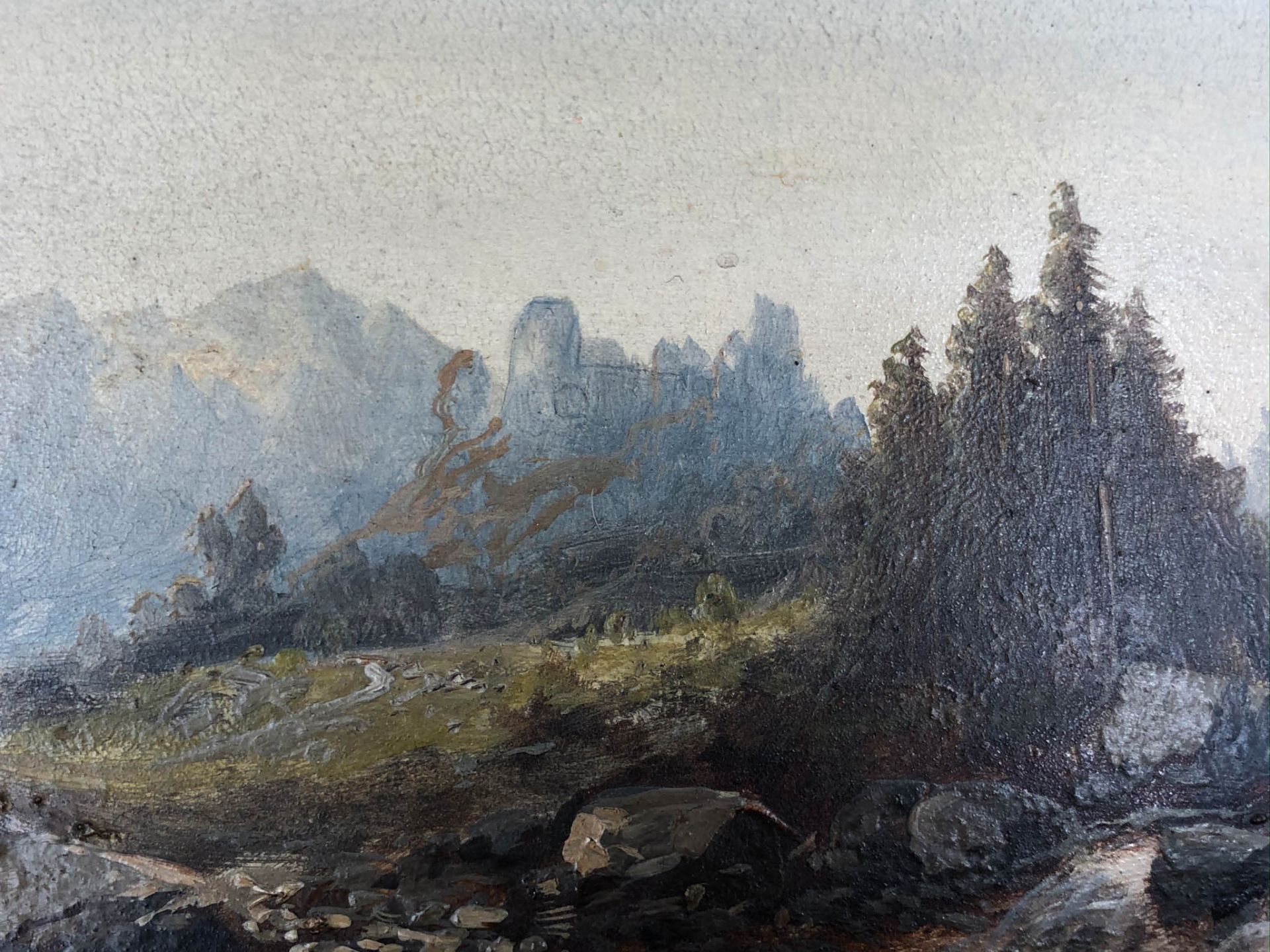 Julius ZOPF (1838 - 1897). Torrent in the Alps.18 cm x 31.5 cm. Painting. Oil on wood. Signed - Bild 3 aus 5