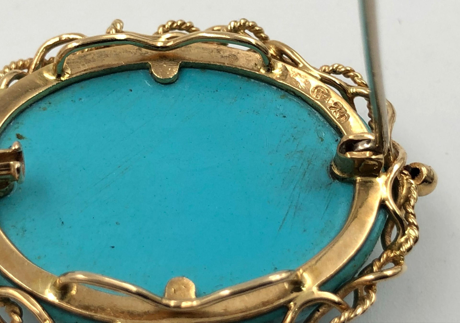 3 brooches. Also turquoise and diamond.Brooch with turquoise head with diamonds, 750 gold, 37 mm - Bild 8 aus 12