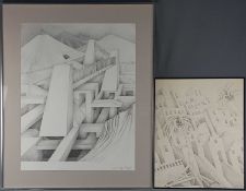 Irmgard SIGG (1934 - ). "Passage Souterrain, Sine de Plomb", 1980.65 cm x 50 cm. Drawing, signed and