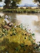 John HASKINS (1938 -). Angler.30 cm x 24 cm. Painting. Oil on wood. Signed lower right.John