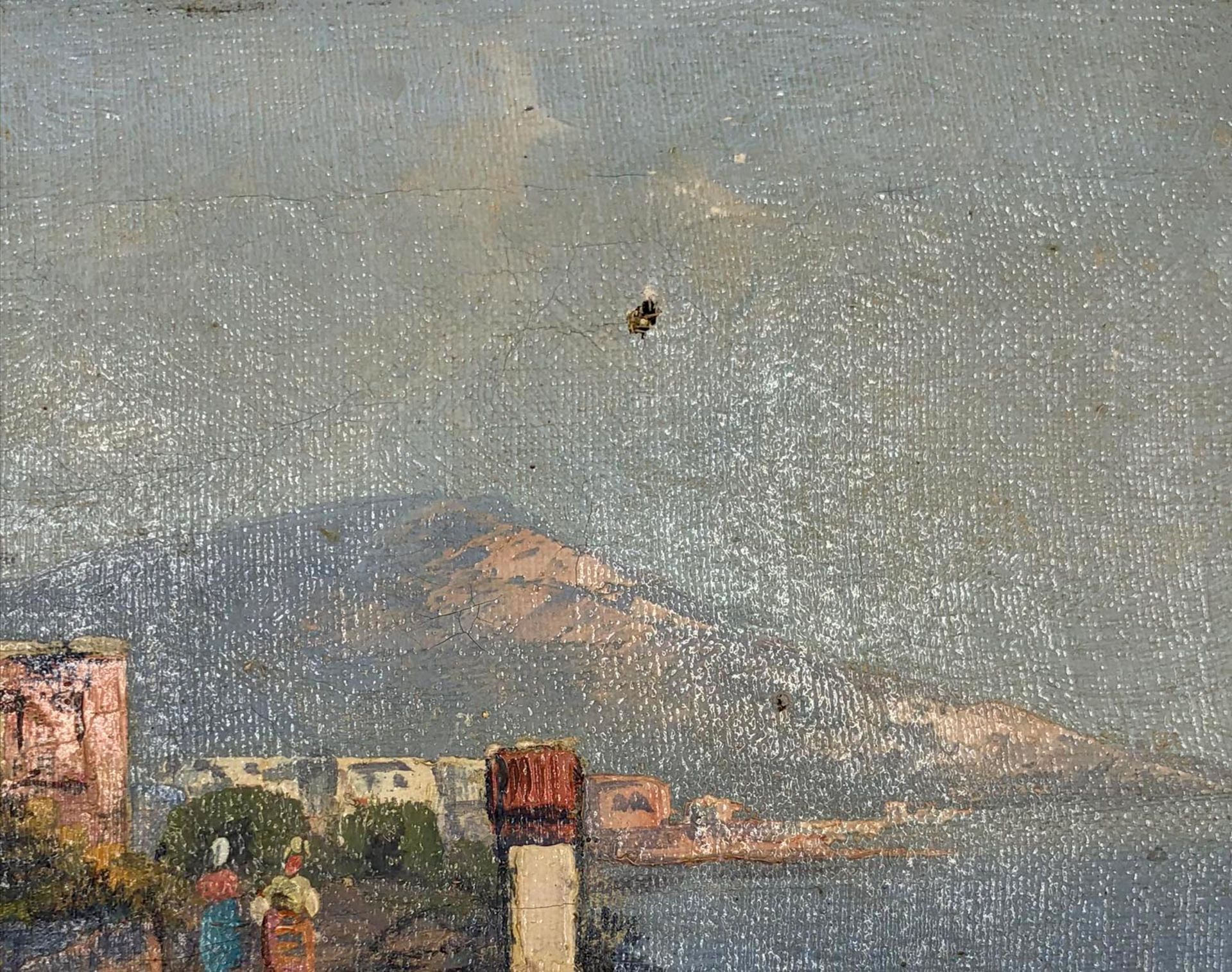 Georg FISCHHOF (1859 - 1914). Gulf of Naples with Vesuvius.19 cm x 32 cm. Painting. Oil on canvas. - Bild 5 aus 6