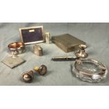 Silver. Set for the gentleman.Cigarettes / cigar box (4 cm x 22 cm x 15 cm), cigarette case, table