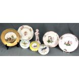 8 parts old porcelain and ceramic.Also a porcelain picture plate Tiergarten 19th century (diameter