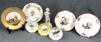 8 parts old porcelain and ceramic.Also a porcelain picture plate Tiergarten 19th century (diameter