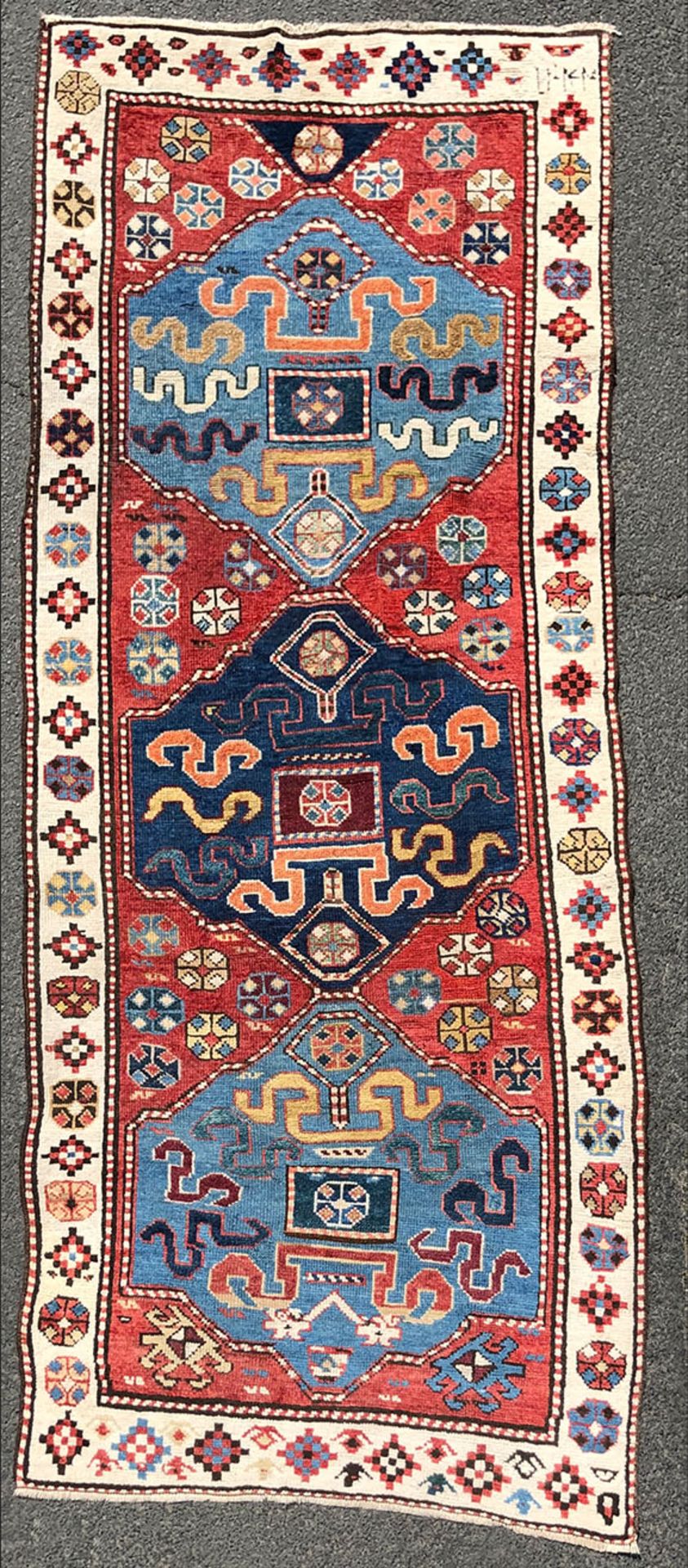 Shah - Savan tribal rug. Caucasus. Antique, probably 1828.254 cm x 105 cm. Knotted by hand. Wool