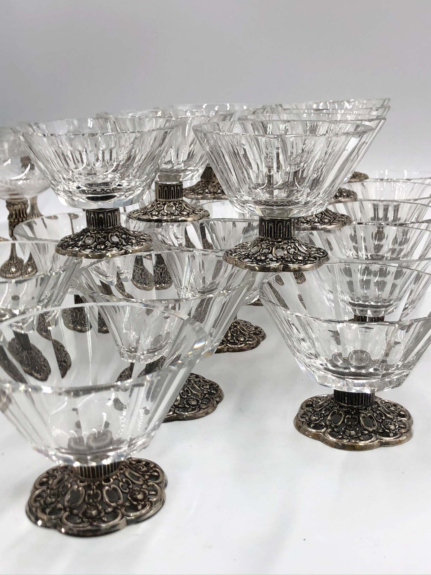 Silver with lead crystal glass cups. 23 ice cups and 8 champagne glasses.Up to 12 cm high. Proably - Image 10 of 14