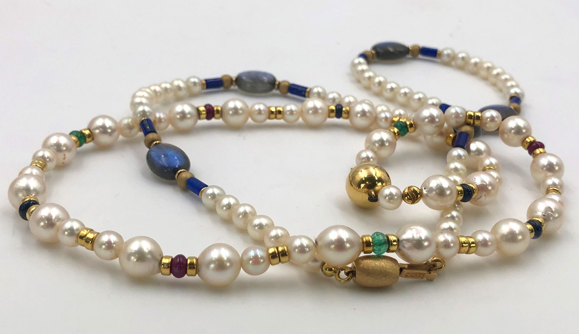 2 necklaces. Arabia. 750 gold, cultured pearls, gemstones.2 Colliers. Arabien. Gold 750, - Bild 3 aus 10