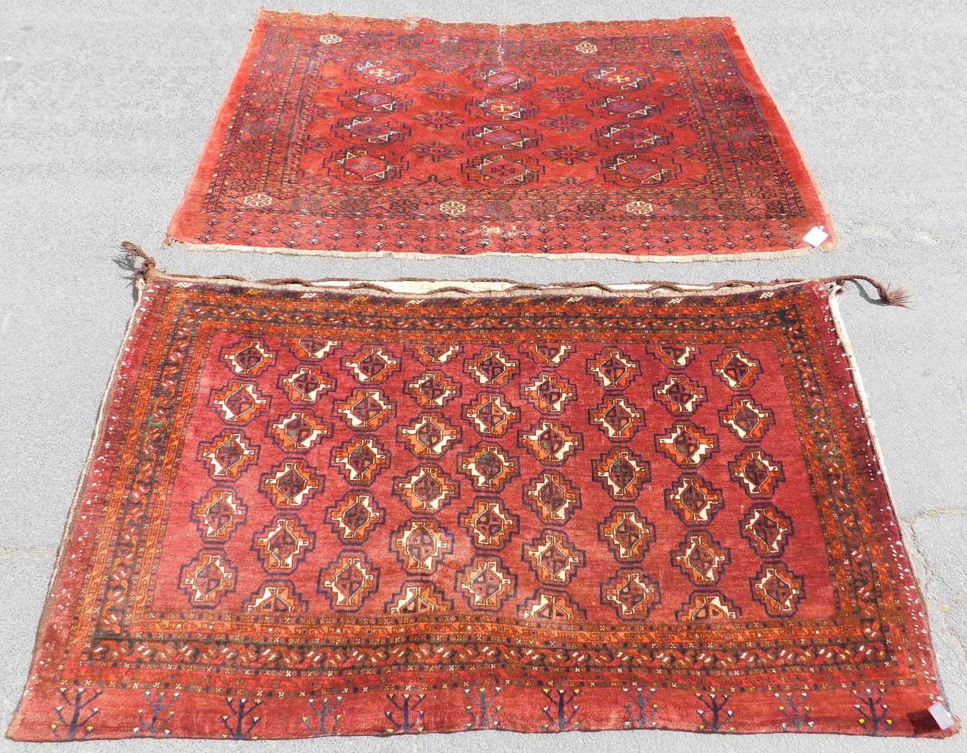 2 Ersari Turkmen Tschowal. Turkmenistan.Approx. 108 cm x 179 cm each. Tribal rugs.One with a tree