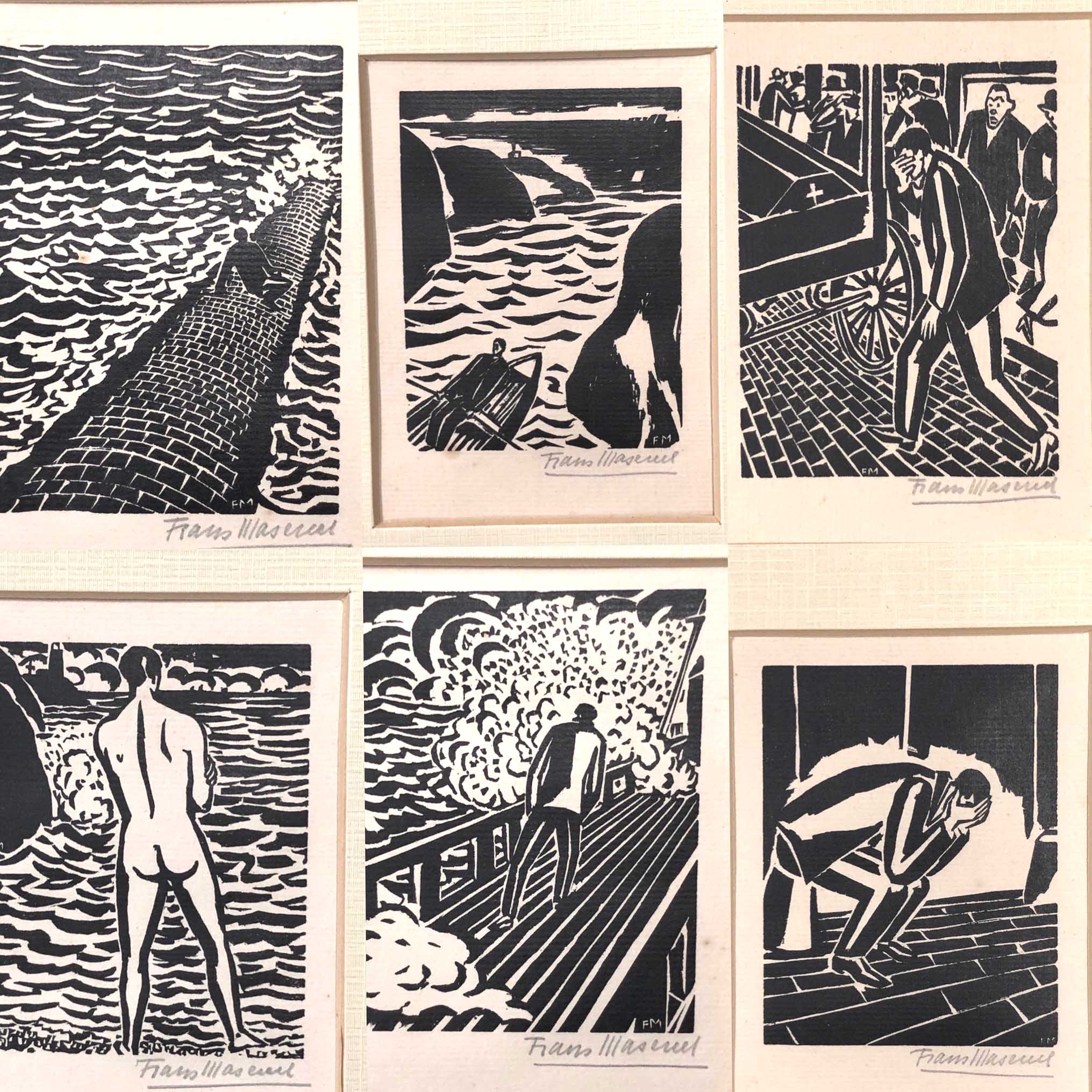 Frans MASEREEL (1889 - 1972). 34 woodcuts.Each circa 9 cm x 6,5 cm in passpartout. 13,6 cm x 10,6 cm - Image 4 of 7