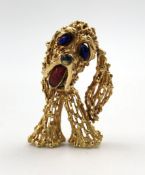 Brooch. Poodle. 750 gold. Gemstones.16.9 grams gross. Goldsmithing. Probably one of a kind.