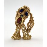 Brooch. Poodle. 750 gold. Gemstones.16.9 grams gross. Goldsmithing. Probably one of a kind.